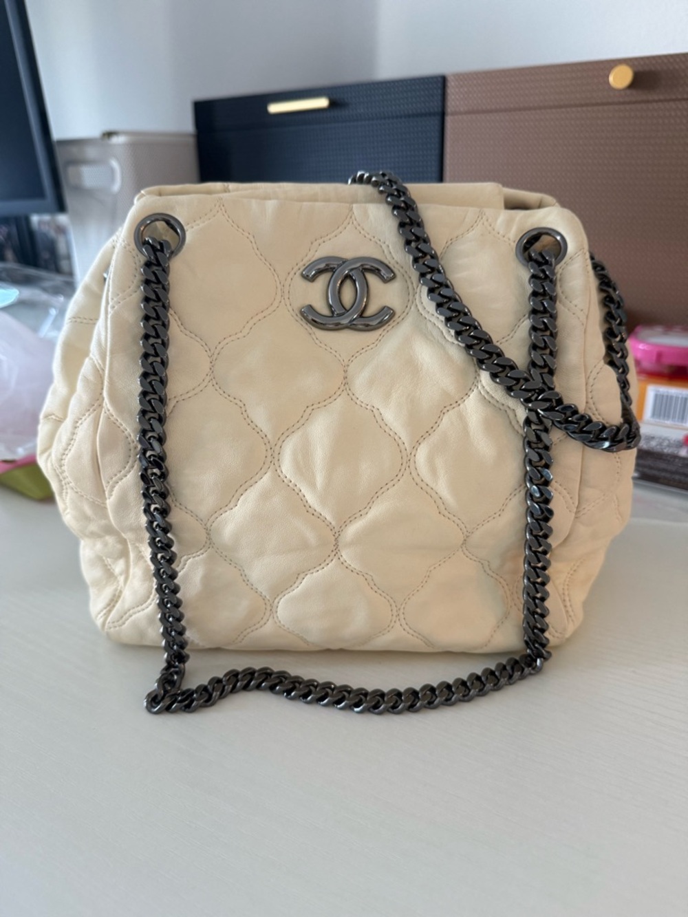 Chanel Quilted Chain Shoulder Bag in Cream